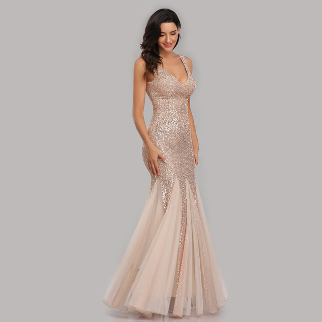 Plus Size V Neck Mermaid Burgundy Dress Long Formal Prom Party Gown Sequins Sleeveless Robe De Soriee Sexy Evening Vestido De