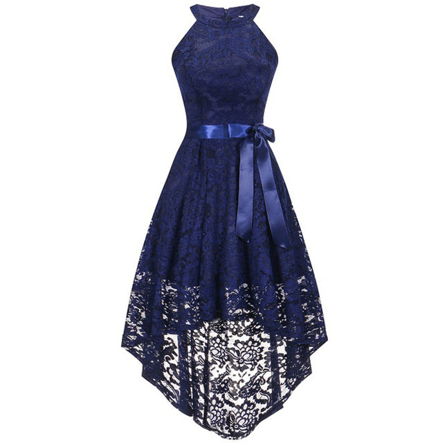 2022 wedding party dress prom gown fashion clothing Front short long back dark blue halter Bow Bridesmaid Dresses