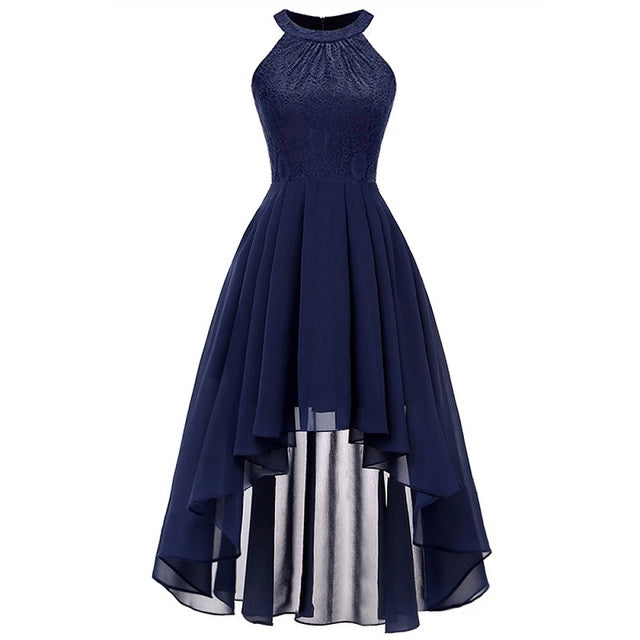 2022 wedding party dress prom gown fashion clothing Front short long back dark blue halter Bow Bridesmaid Dresses