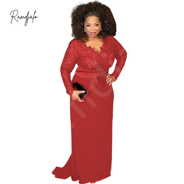 2022 Plus Size Mother Of The Bride Dresses Burgundy Lace Long Sleeves V Neck Sash Red Carpet Formal Wedding Party Gown Madrinha