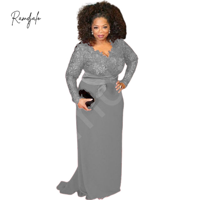 2022 Plus Size Mother Of The Bride Dresses Burgundy Lace Long Sleeves V Neck Sash Red Carpet Formal Wedding Party Gown Madrinha