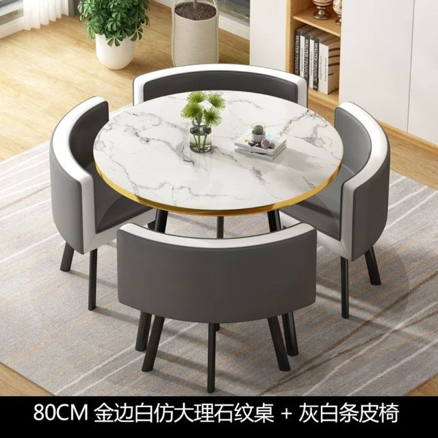 Simple reception negotiation imitation marble pattern wooden table chair group rest area office meeting restaurant table  chair