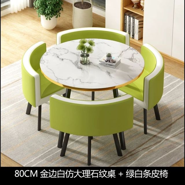 Simple reception negotiation imitation marble pattern wooden table chair group rest area office meeting restaurant table  chair
