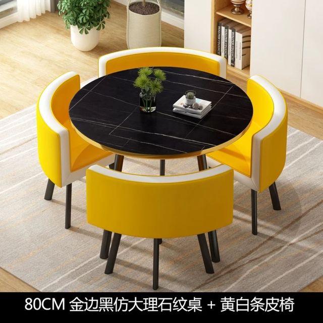 Simple reception negotiation imitation marble pattern wooden table chair group rest area office meeting restaurant table  chair