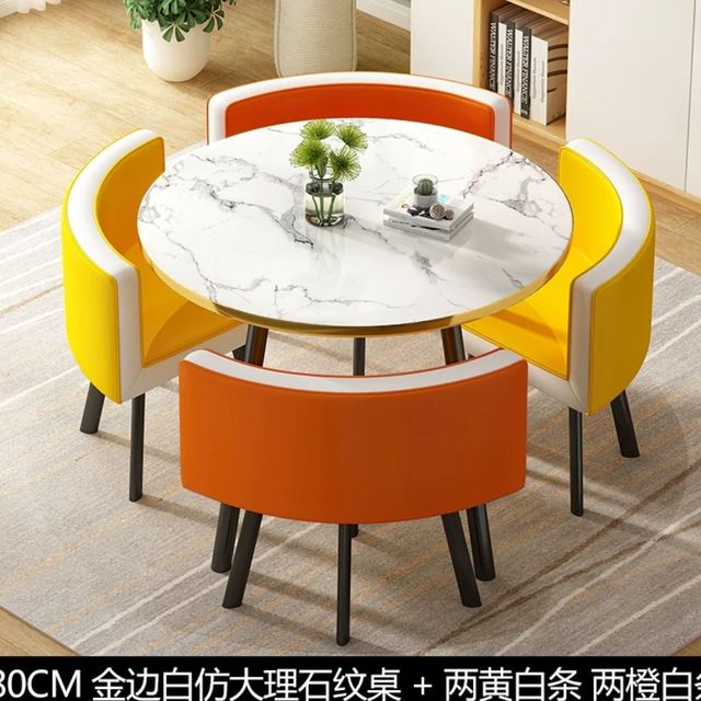 Simple reception negotiation imitation marble pattern wooden table chair group rest area office meeting restaurant table  chair