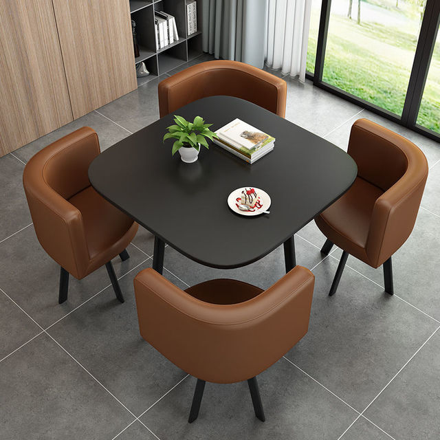 Simple reception negotiation imitation marble pattern wooden table chair group rest area office meeting restaurant table  chair