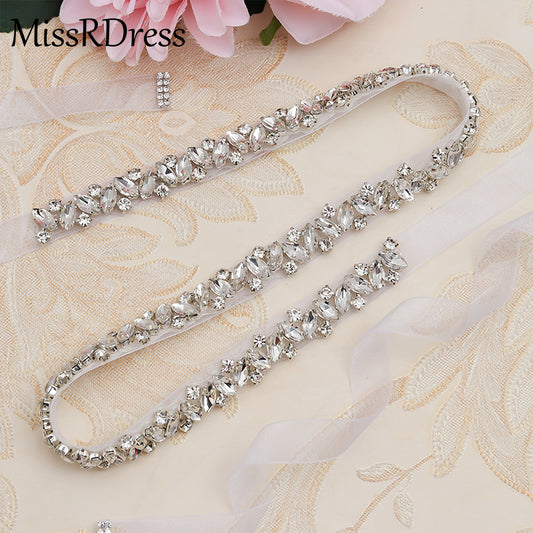 MissRDress Rhinestones Wedding Belt Sash Silver Diamond Crystal Bridal Belt For Wedding Gown Wedding Decoration JK863
