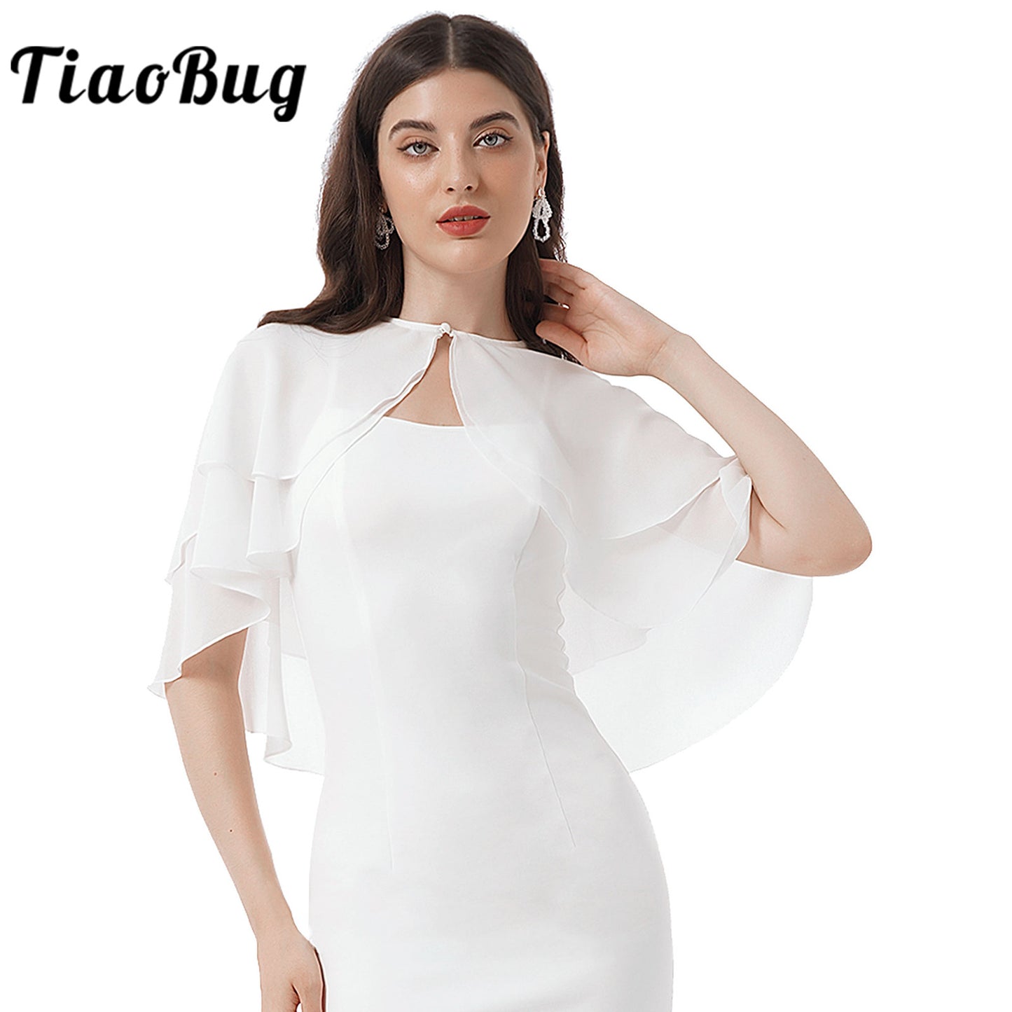 Women Elegant Chiffon Wraps Shawls Ruffle 2 Layer Bolero Wedding Cape Bridal Shrug Tops for Party Dress Cover Ups Wedding Wrap